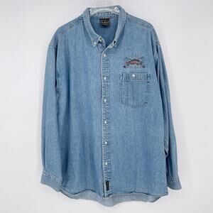 Camp David Vintage Denim Sitka Alaska Button Down XXL Cotton Fishing Shirt Jean